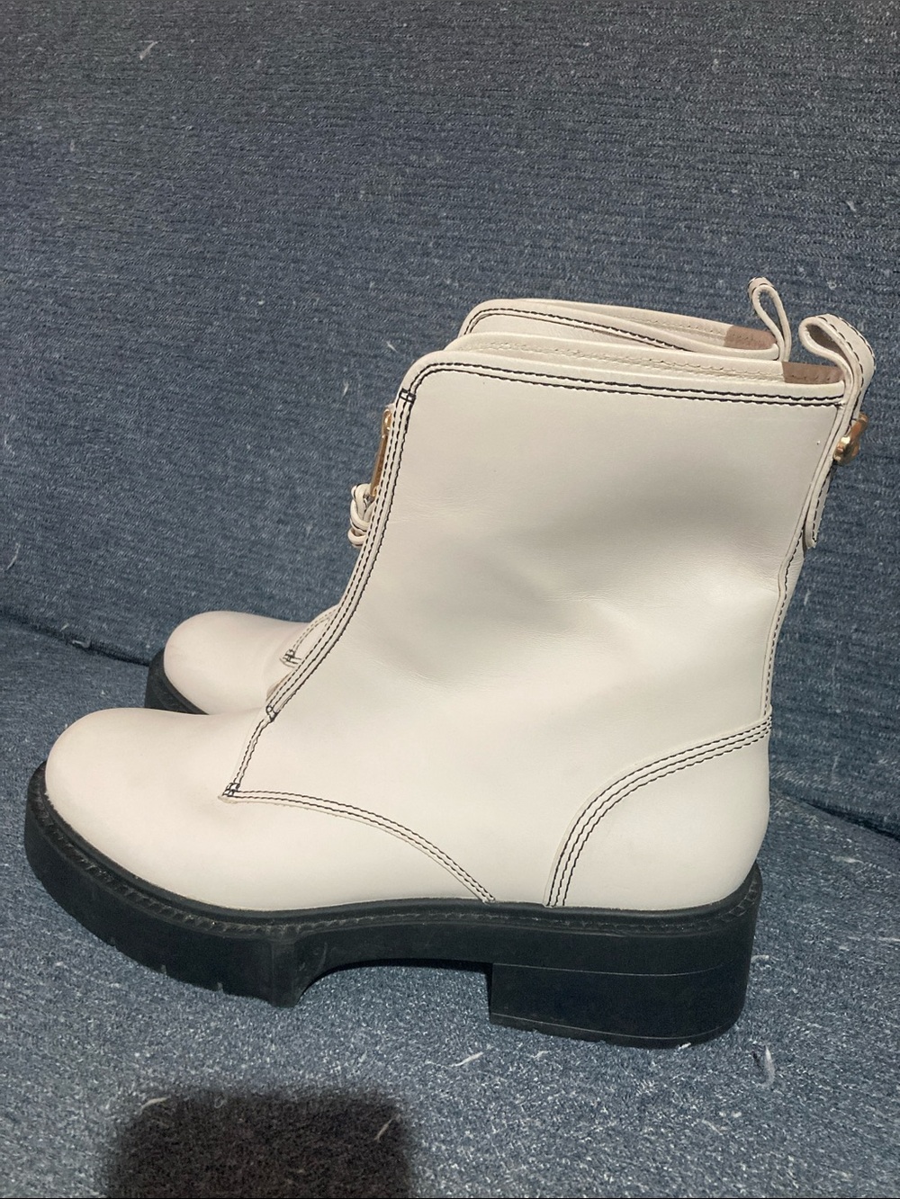 Coach Cream Leather Zip-Front Platform Ankle Boots